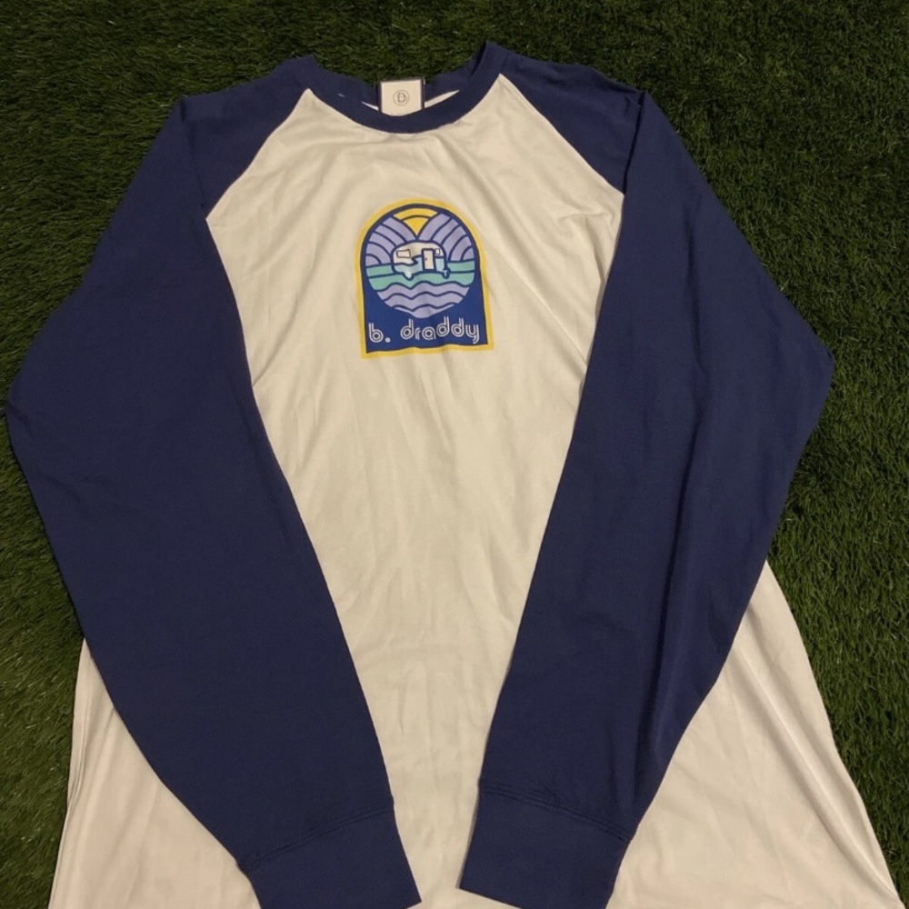 B Draddy Raglan Tshirt Large Mens Say Hey Willie Stretch Pima Regal/white Bdl13